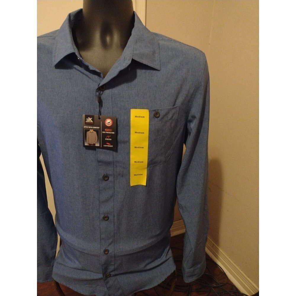 NEW NWT ZEROXPOSUR Travel Series Mens Medium M Button Shirt Blue Long Sleeve - Picture 12 of 13
